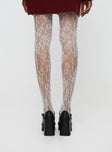 White Fishnet style stockings High rise, floral print