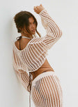 Cropped sweater Knit crochet material Scooped neckline Drop shoulder Sheer design Good stretch