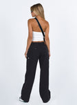 Black cargo jeans Mid rise Black denim Belt looped waist Zip and button fastening Four pocket design  Faux back pockets Wide leg