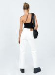 White jeans High waisted  Zip & button fastening  Classic five-pocket design  Belt looped waist  Wide leg  Frayed hem 