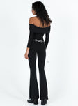 Long sleeve jumpsuit Off the shoulder design Folded neckline Inner silicone strip at bust Good stretch Lined bust