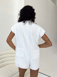 Romper Muslin material Classic collar V neckline Button fastening at front Raw edge hem