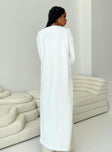 White cardigan Knit material Longline design Open front Ribbed cuffs Good stretch Unlined