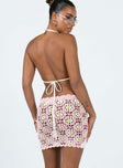 Mini skirt Crochet material Floral design Drawstring waist Good stretch