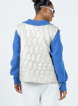 Quilted vest Windbreaker material Rounded neckline Press button fastening Twin hip pockets