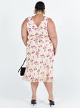 Maxi dress Polka dot print V neckline Gathered detail at bust Invisible zip fastening at side Tie fastening at back