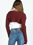 Aytan Bolero Sweater Burgundy Princess Polly  Cropped 