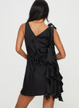 Mini dress  V-neckline, Rose frill detail-detachable, fixed tie Invisible zip fastening at side 