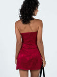 Princess Polly Square Neck  Ramie Strapless Mini Dress Burgundy