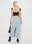 Whessler Split Back Denim Midi Skirt Light Wash