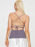 Purple Cowl neck top lace up back