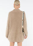 Fluffy knit sweater Drop shoulder Good stretch, unlined 