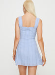 Blue mini dress lace trimmings square neckline