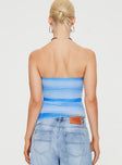 Blue striped strapless tube top