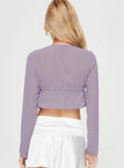 Crop top Sheer material, open-front design, long sleeve, open-front design  Tie fastening at bust 