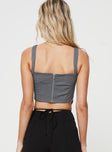 Crop top Slim fitting, pinstripe print, square neckline, fixed straps, zip fastening at back Non-stretch, fully lined