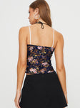 Floral crop top Elasticated shoulder straps, v-neckline, bow detail at bust