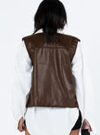 Brown vest Faux leather material V neckline Button fastening at front