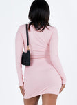 Pink long sleeve mini dress Square neckline Good stretch