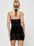 Strapless mini dress Velour material, tie detail at bust, inner silicone strip at bust Good stretch, unlined 