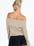 Sweater Knit material Off the shoulder design Folded neckline Fixed rolled cuff Good stretch