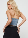 Denim crop top Silver-toned hardware, button fastening at front, faux chest pockets Slight stretch, unlined 