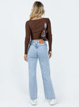 Jeans Light wash denim Mid rise Belt looped waist Twin hip pockets Stitched detail at back Straight leg 