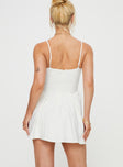 Mini dress Sweetheart neckline, ruched bust, boning throughout, adjustable shoulder straps, invisible zip fastening at back 