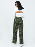 Pants Camouflage print High waisted Wide leg  Zip & button fastening Subtle pleats at waist Twin hip pockets