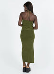 Matching set Soft knit material Top Halter neck tie Twist detail at bust Split hem Maxi skirt Elasticated waistband