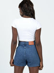 Denim shorts Mid wash denim Belt looped waist Button & zip fastening Twin hip pockets