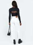 Jeans White denim material Belt looped waist Zip & button fastening  Four-pocket design Wide leg 