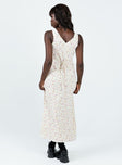 Maxi dress Floral print V neckline Gathered detail at bust Invisible zip fastening at side Tie fastening at back