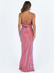 Maxi dress Silky iridescent material  Strapless design Invisible zip fastening at side Low back with elasticated band