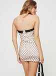 Check print mini skirt V waist, slit at hem, mid rise Good stretch, unlined 