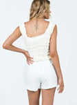 Shorts Textured material Invisible zip fastening at side Ruffle hem detail