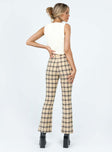 Pants Plaid print Invisible zip fastening at back Slits at hem Straight leg