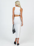 Matching set Ribbed material Crop tank top High waisted midi skirt Elasticated waistband High side slit 