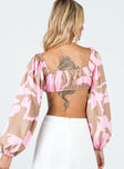 Long sleeve crop top Princess Polly Exclusive Printed design  Can be worn on or off the shoulder  Elasticated edges  Tie front fastening  Puff sleeves 