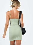 Mini dress Fixed shoulder straps Scooped neckline Good stretch