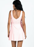 Mini dress Fixed shoulder straps V neckline Ruched waistband Tie fastenings at side Good stretch Fully lined 