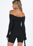 Playsuit Soft knit material Off the shoulder design Ribbed neckline, cuffs and hem