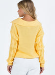 Yellow sweater Knit material Oversized collar V neckline Drop shoulder Good stretch  Unlined 