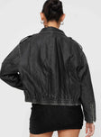 Washed PU jacket Classic collar, silver-toned hardware, zip fastening at front, twin chest pockets, elasticated waistband