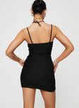 Lace mini dress Adjustable shoulder straps, scooped neckline Good stretch, fully lined