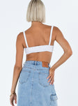 Whiet crop top Linen look material Elasticated shoulder straps Knot detail at bust Shirred back band 