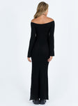 Long sleeve maxi dress Knit material Off the shoulder design Wide neckline Slightly flared cuff