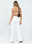 Matching white set Bra top  Adjustable shoulder straps  Padded bust Wired cups  Elasticated backband  High waisted pants  Hook & zip fastening  Twin hip pockets  Belt looped waist  Straight leg 