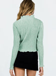 Long sleeve top Plisse material Mock-neck Lettuce edge hem