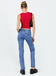 Jeans Mid-wash denim Low rise Belt looped waist Classic five-pocket design Zip & button fastening Straight leg